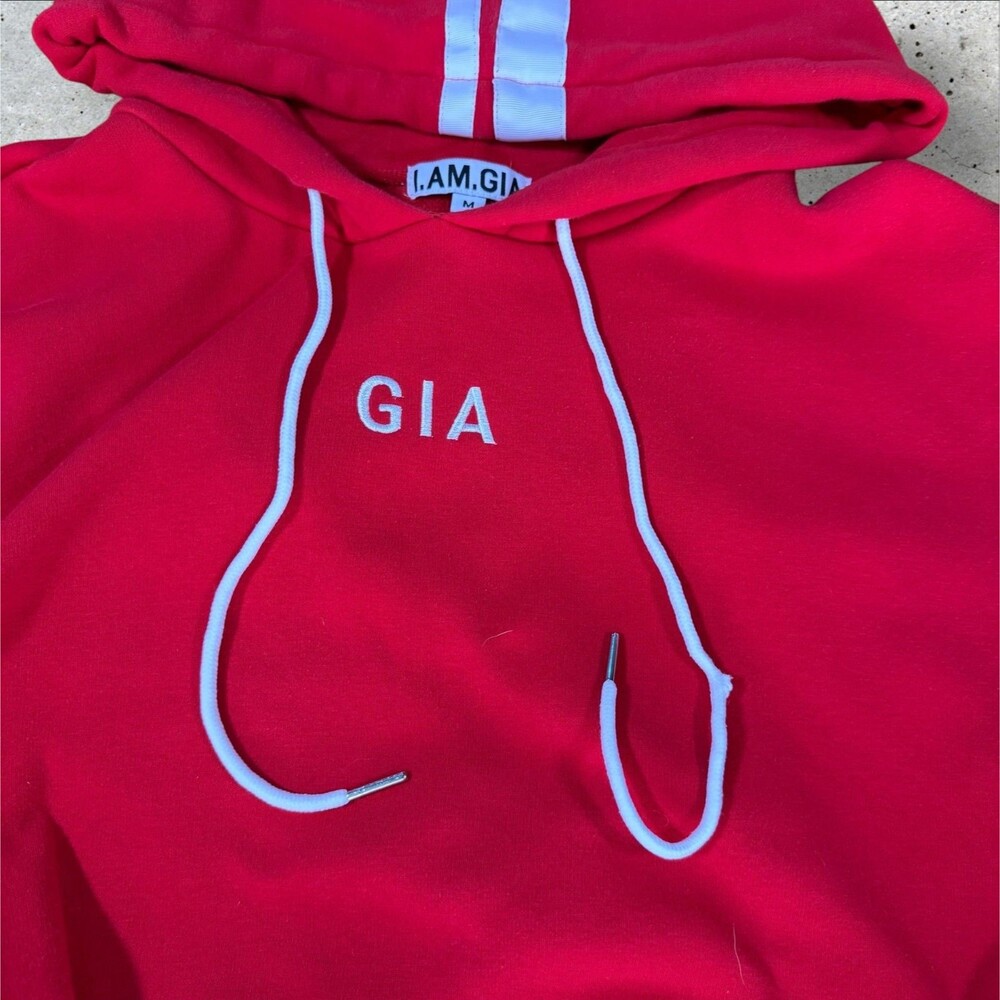 I.AM.GIA Tracksuit Set Womens M Red Cropped Hoodie Sweatpants Striped Loungewear - Picture 9 of 11